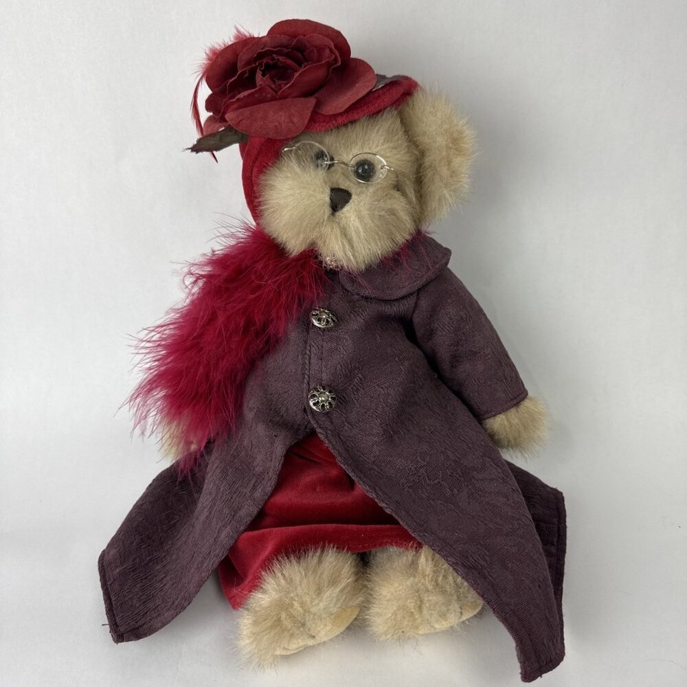 Vtg 2003 Bearington Bear 15" Queen Fedora Plush Red Purple dress coat